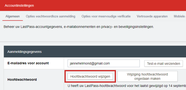 Knop hoofdwachtwoord wijzigen